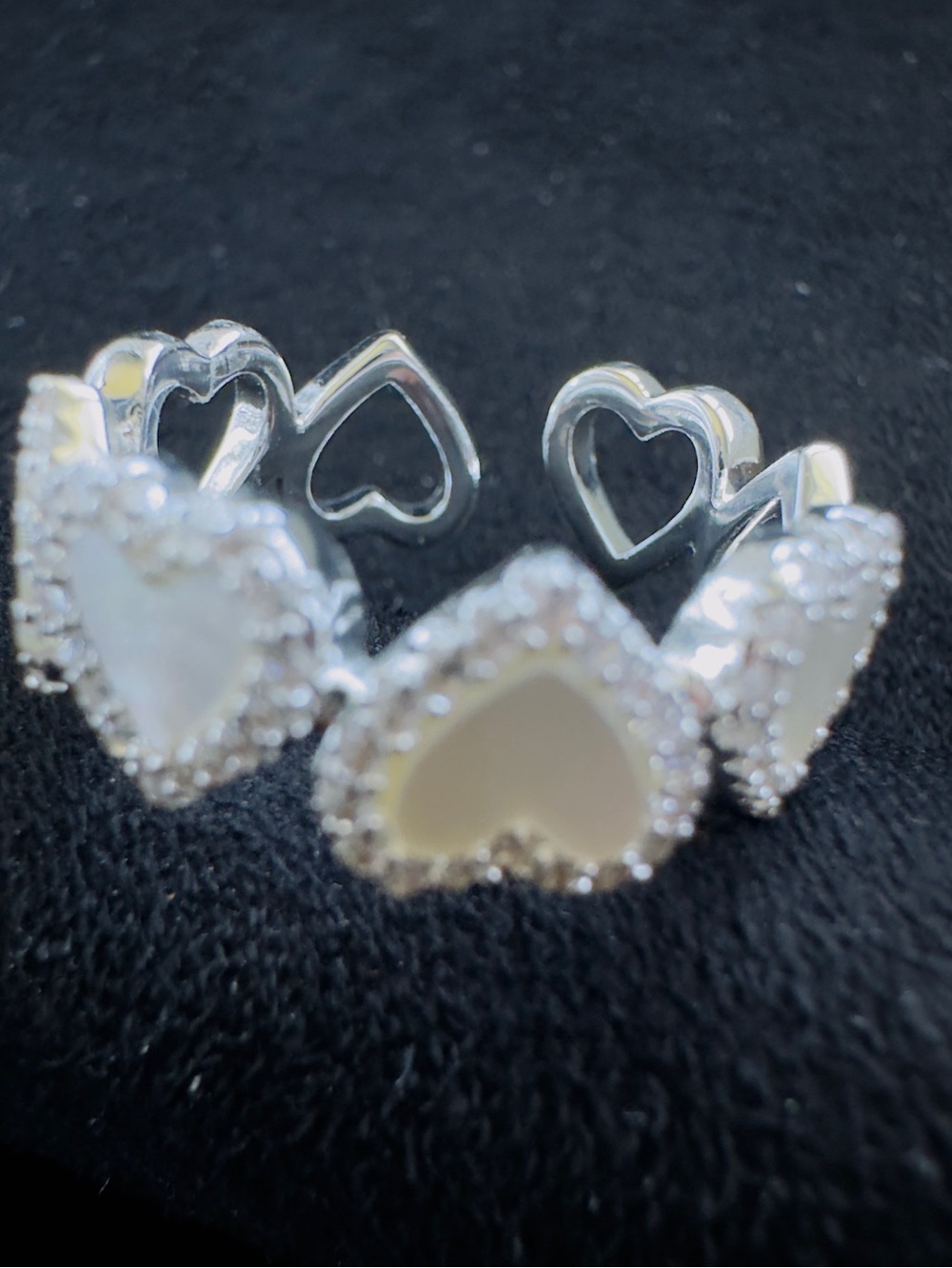 Silver Heart Cluster Ring with Mother-of-Pearl Inlays